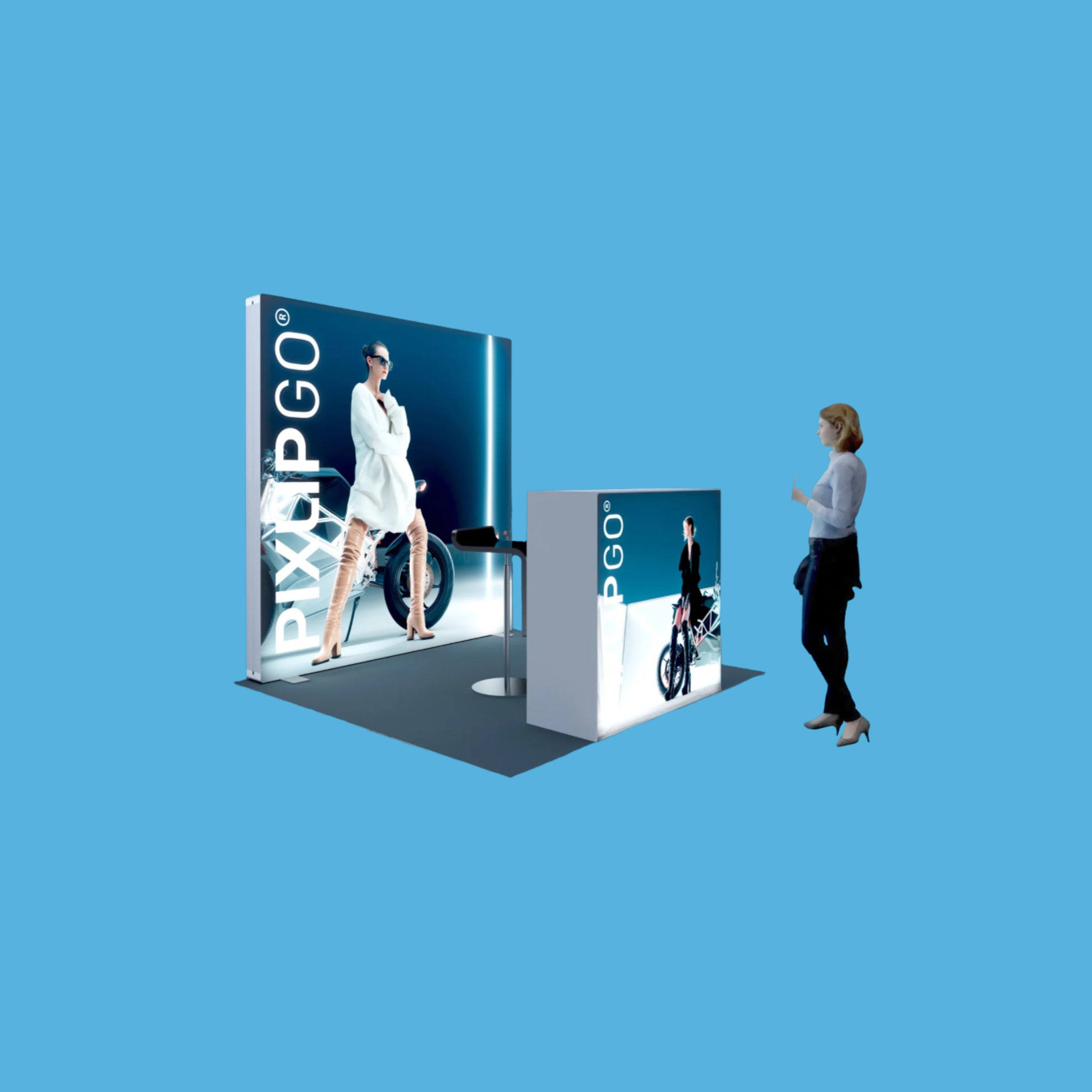 Detailaufnahme Pixlip Leuchtkasten am Messestand S-15 mit energieeffizienter LED-Beleuchtung _Varia-systems