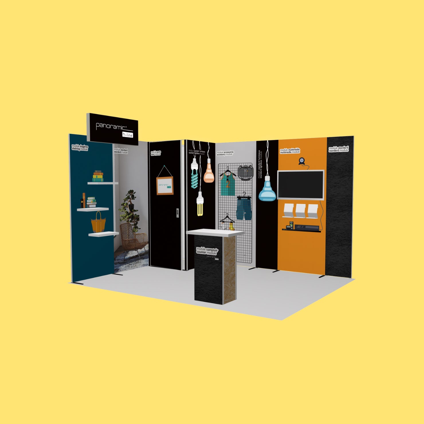 H-Line Panoramic Messestand – Demo-Komplettpaket (9 m², 12 m², 15 m², 18 m²)