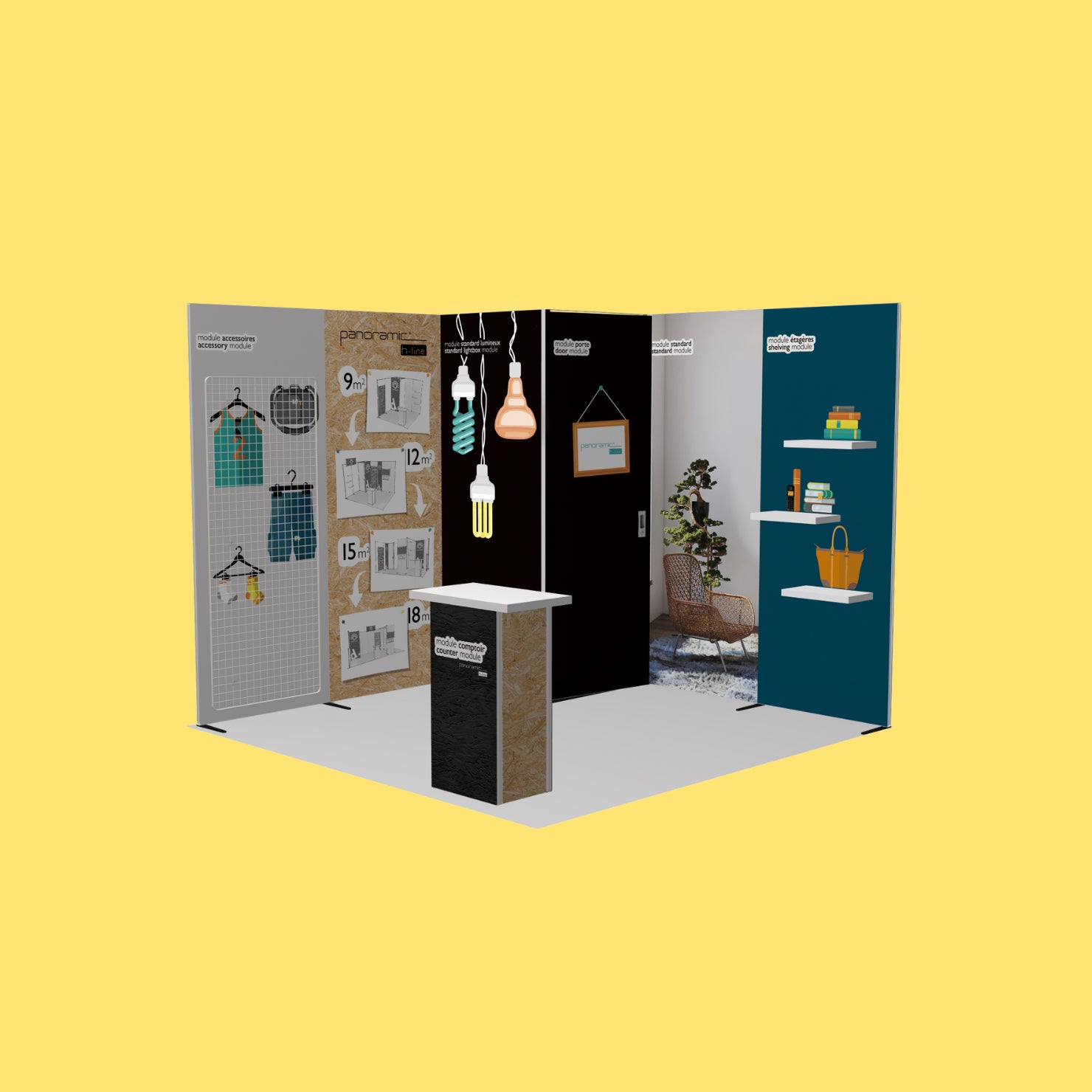 H-Line Panoramic Messestand – Demo-Komplettpaket (9 m², 12 m², 15 m², 18 m²)