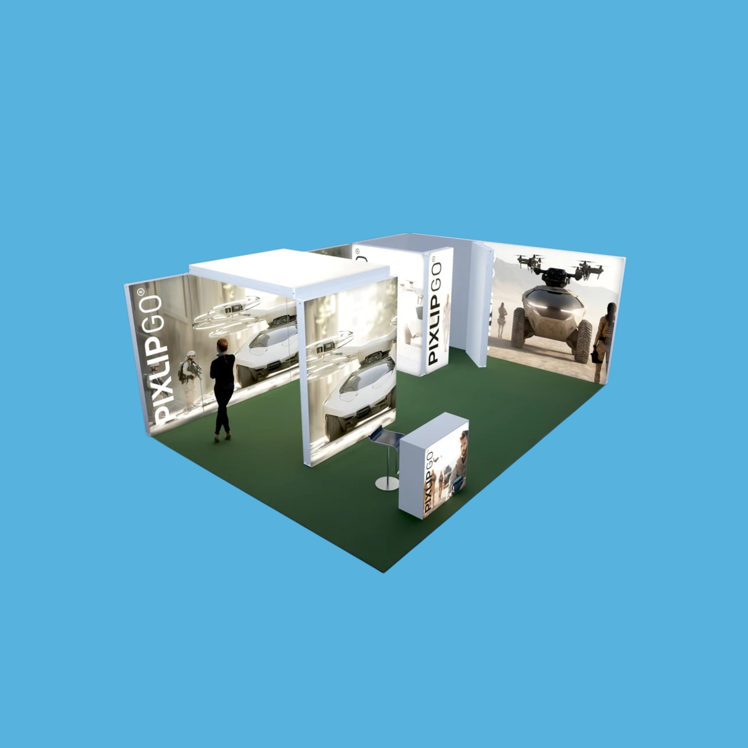 Detailansicht Pixlip GO Leuchtkasten am Messestand L-48 mit energieeffizienter LED-Beleuchtung _varia-systems
